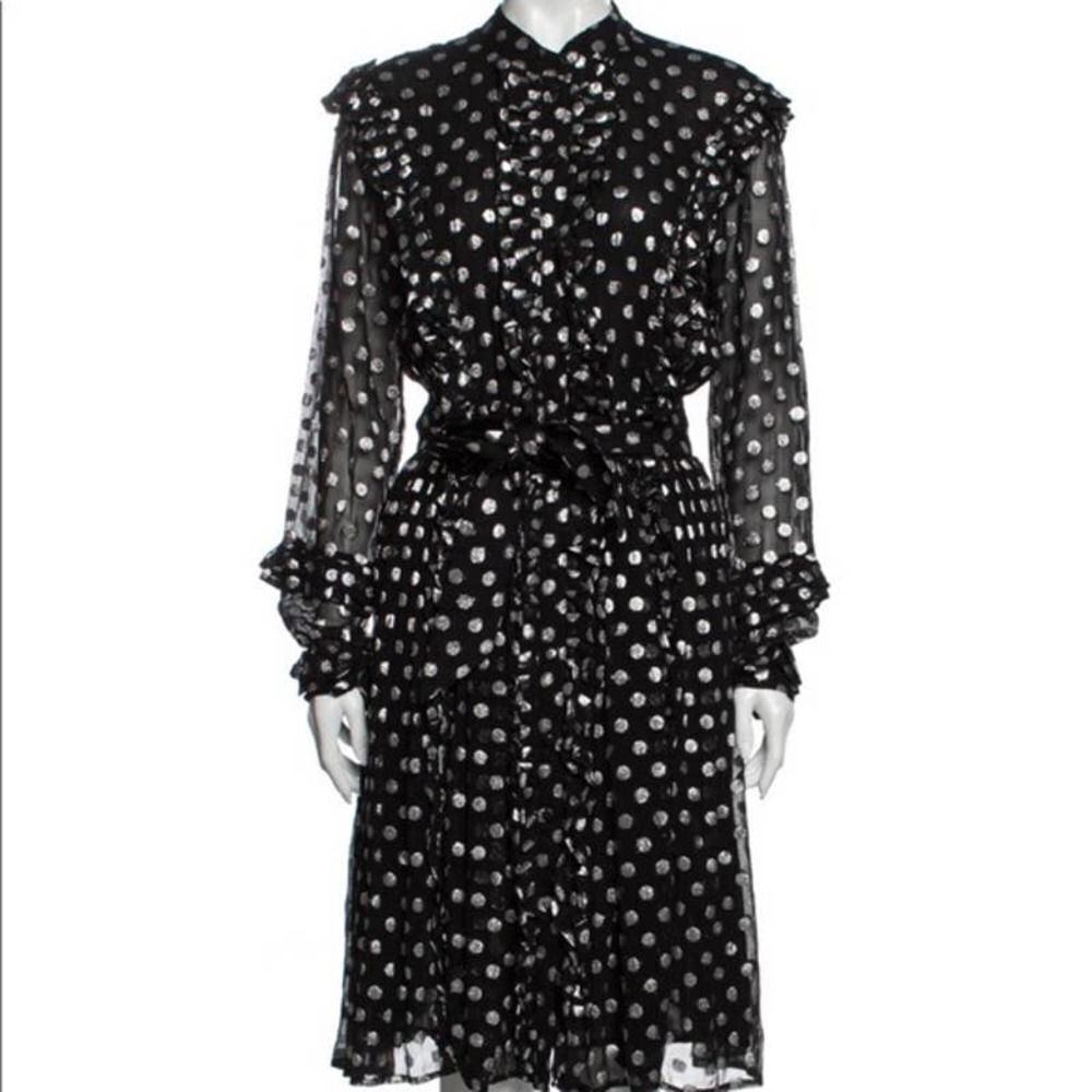 DODO BAR OR Knee-length Dress In Black silver polka dot ruffle Womens 46 or 8